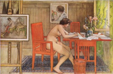 modèle cartes postales d’écriture 1906 Carl Larsson Peinture à l'huile